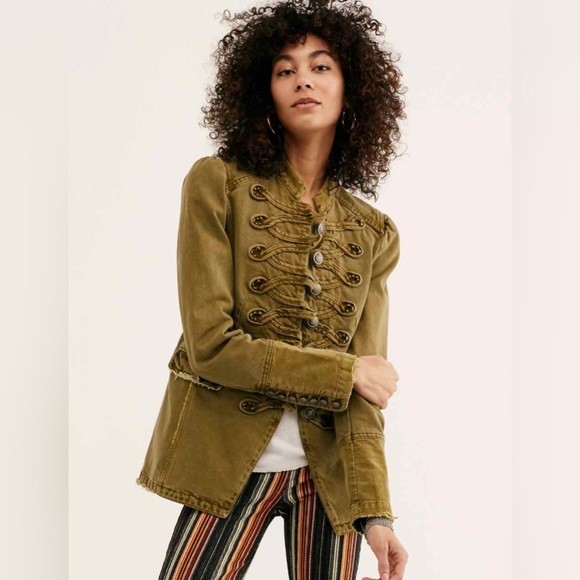 Free People Denim Seamed and Structured Military Jacket in Olive Green, Small - Picture 2 of 9
